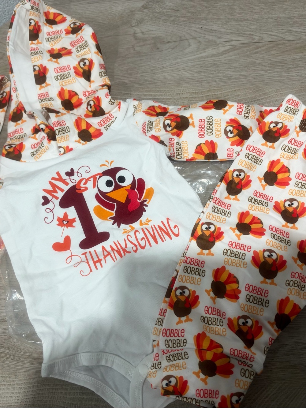 My 1st Thanksgiving Hooded Toddler Pajama Set - White & Orange Turkey Print